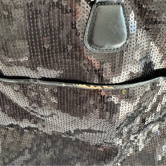 Joan Boyce Glam Black Sequins Overnight Oversized Travel Tote Crossbody Bag - Picture 14 of 16